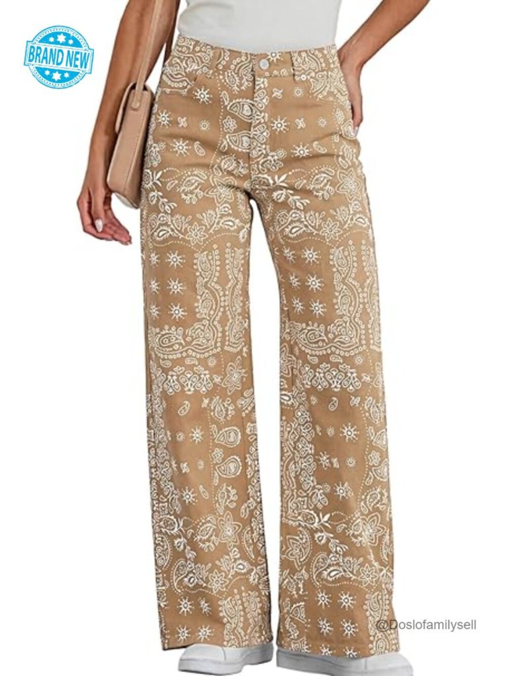 High Waist Baggy Wide Leg Floral Print Jeans with Pockets